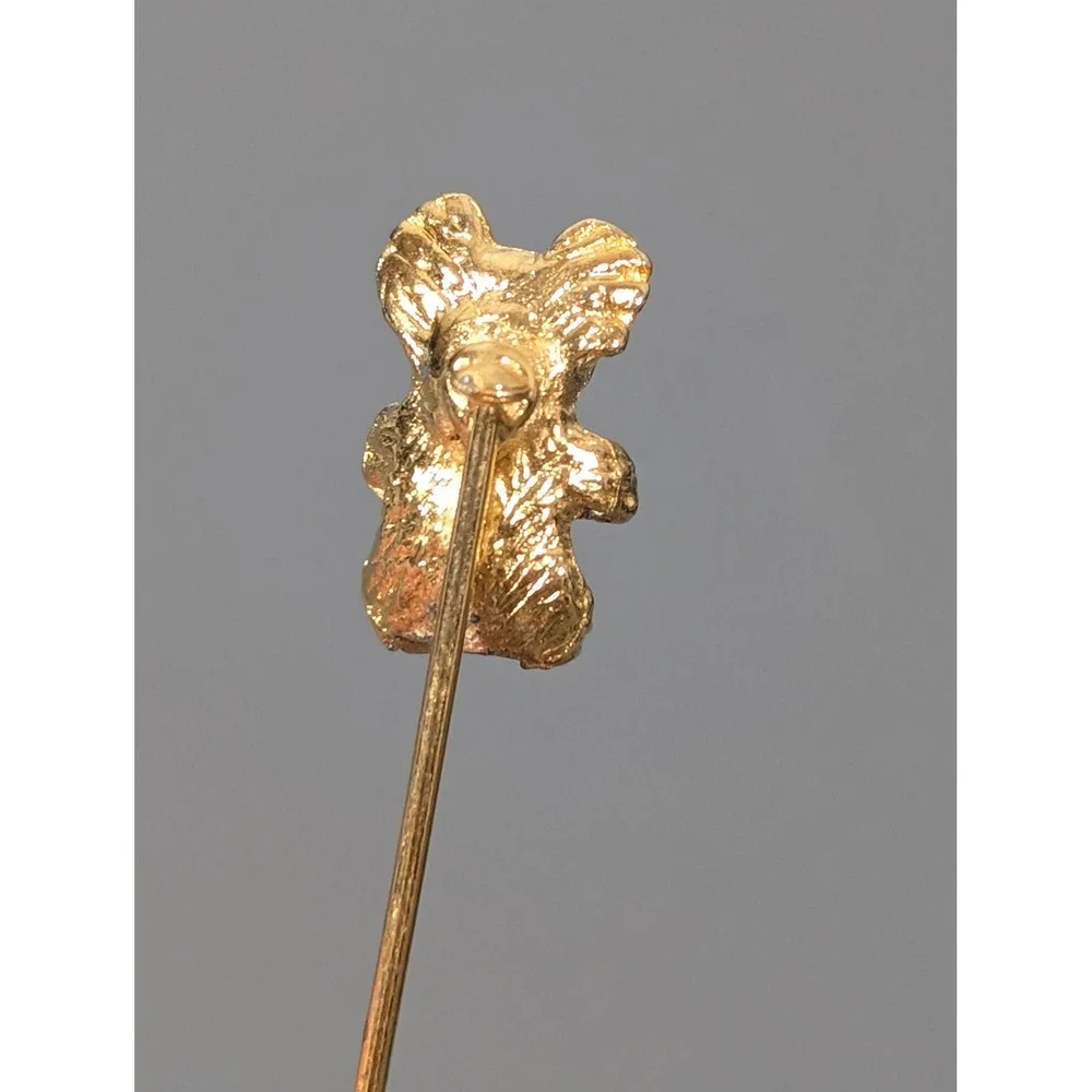 Vintage Gold Tone Koala Bear Faux Opal Stick Pin Lapel Hat Tie Pin